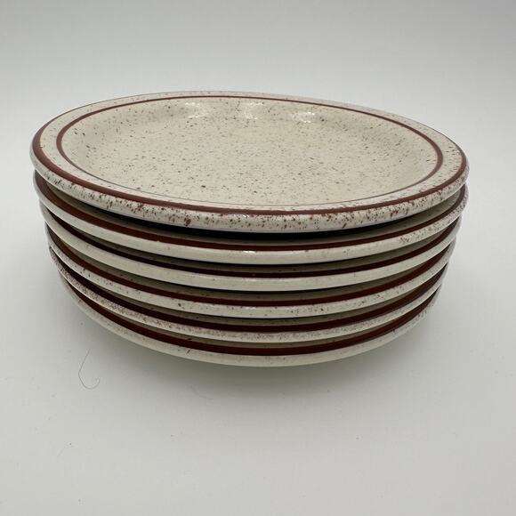Vintage Pottery Bread & Butter Plates Brown Speckled Set of 6 - Picture 1 of 7